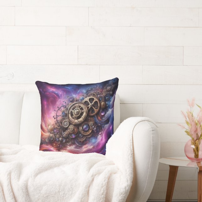 Coussin Steampunk Industrial Clocwork Purple and Pink (Canapé)