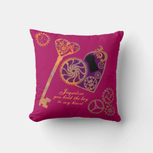 Coussin Steampunk Valentine Rousty Gears Clé de coeur et s