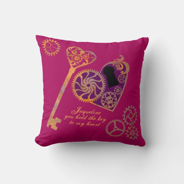 Coussin Steampunk Valentine Rousty Gears Clé de coeur et s (Recto)