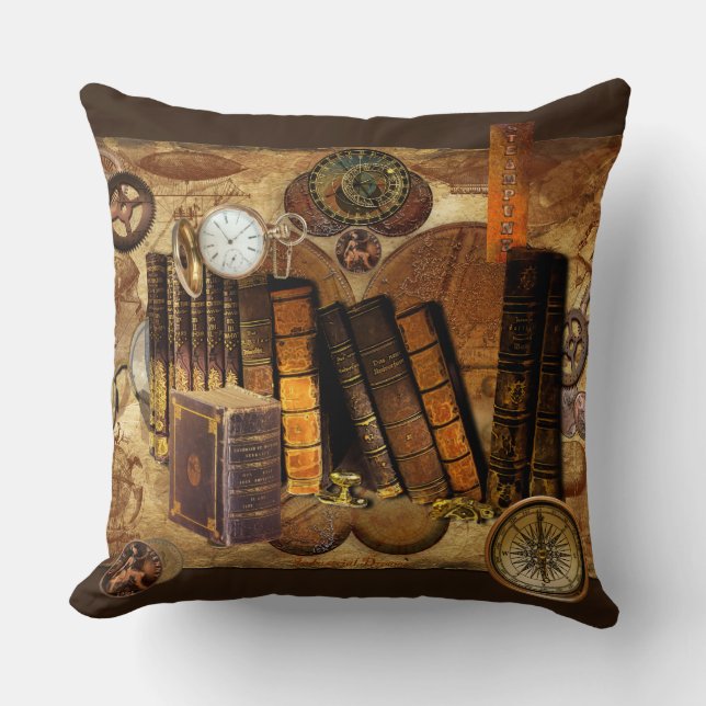 Coussin Steampunk Victorian Old Map Collage (Recto)