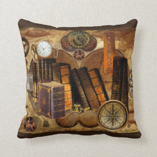 Coussin Steampunk Victorian Old Map Collage