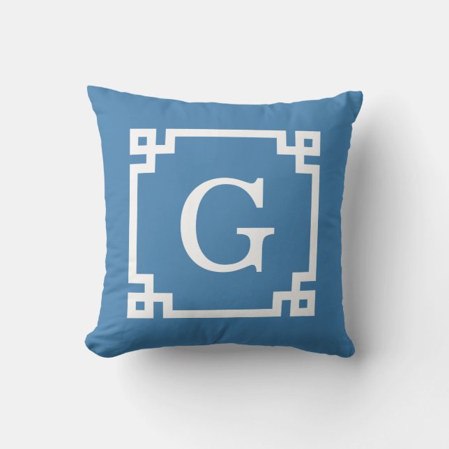 Coussin Steel Blue Wht Greek Key Frame (Recto)