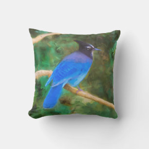Coussin Steller's Jay Painting - Art original pour oiseaux