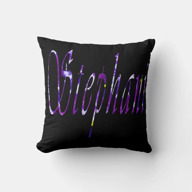 Coussin Stéphanie, Nom Logo, Costume à Throw Noir (Recto)