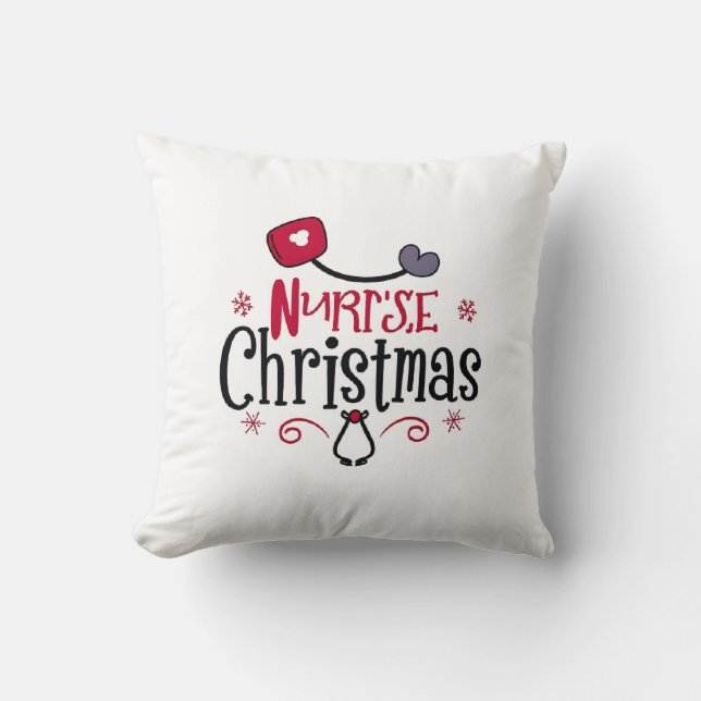 Coussin Stéthoscope festif rouge noir infirmière Noël mign (Recto)