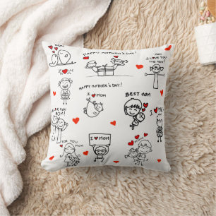 Coussin Stick Figure Art fête des mères