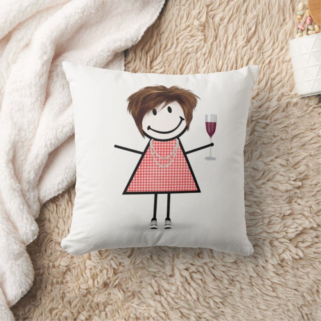 Coussin Stick Figure Girl With Wine Glass (Couverture)