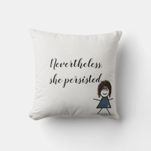 Coussin Stick Girl en robe Denim avec citation