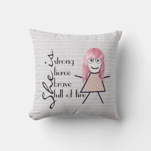 Coussin Stick Girl with Hair and Inspirational Quote