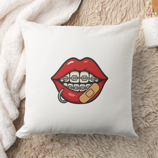 Coussin Sticker à lèvres de dessin avec accolades et perça (Couverture)