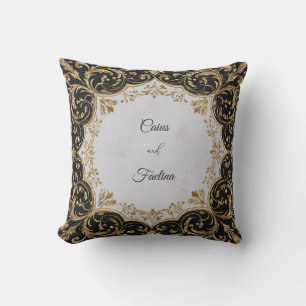 Coussin Sticker Mariage à cadre orné noir et or