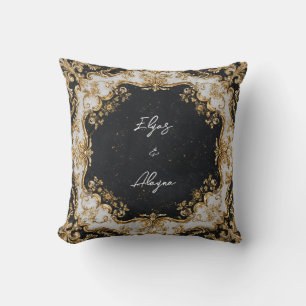 Coussin Sticker Mariage de cadre Rococo noir et or