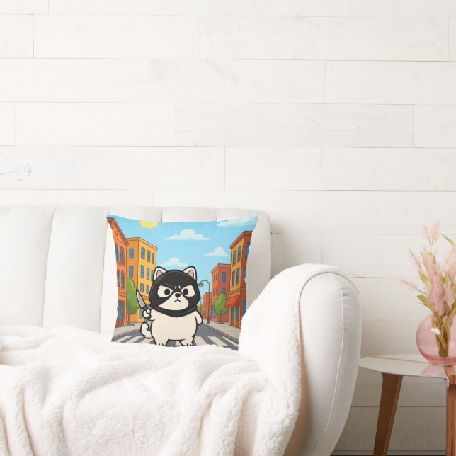 Coussin Sticker pour chat blanc amusant avec masque et cou (Canapé)
