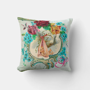 Coussin STORK BABY SHOWER FILLE FLORAL Bébé statistiques d