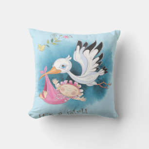 Coussin Stork Mouches Avec Bébé Girl Cadeau pour bébé