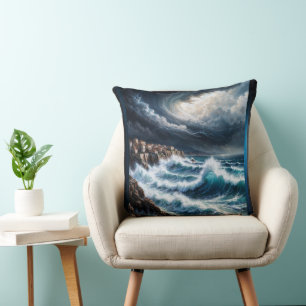 Coussin Storm By A Mediterranean Coast AI Art by Xendor7