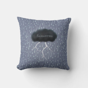Coussin Stormy Day Thunder Cloud & pluie Customisé Bleu
