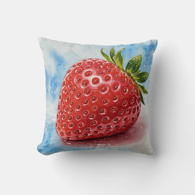 Coussin Strawberries Red Blue Green Summer Flower Pillow (Recto)