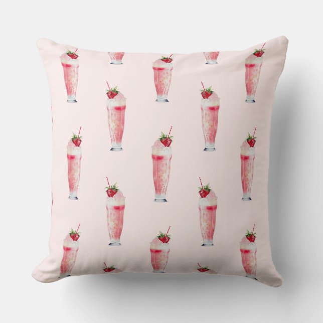 Coussin Strawberry Milkshake Throw Pillow  (Recto)