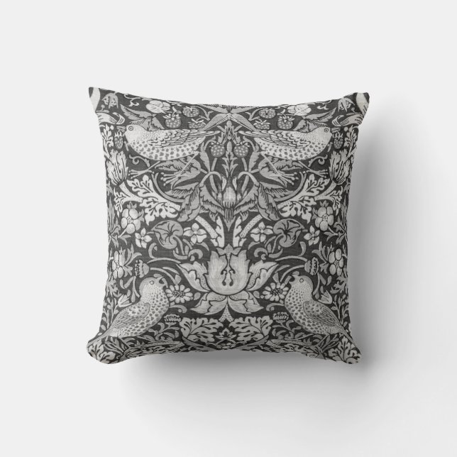 Coussin Strawberry Thief Grey, William Morris (Recto)