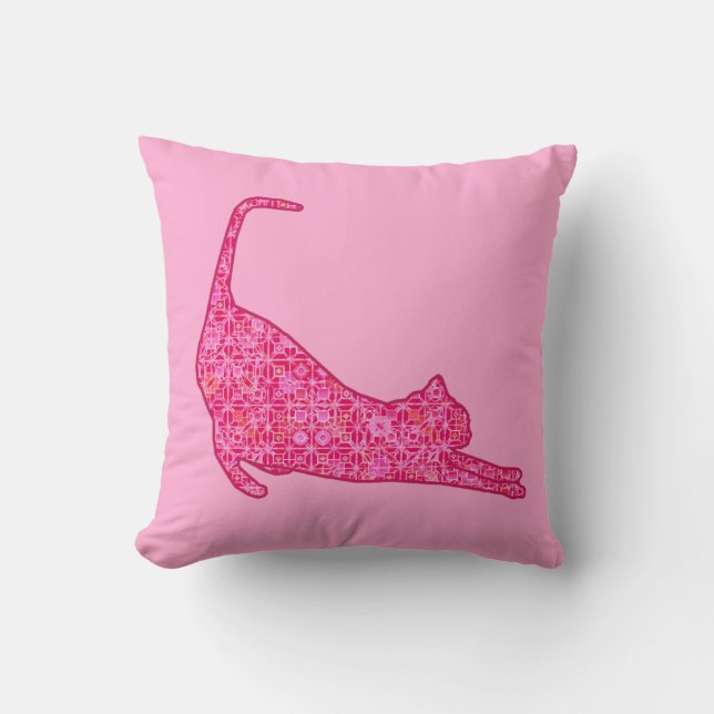 Coussin Stretting Cat Silhouette à Fuchsia Pink Batik (Recto)