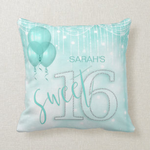 Coussin String Lights & Balloons Sweet 16 ID Turquoise473