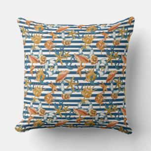 Coussin Stripe Marine Motif Ancre Ligne de vie Coques de m