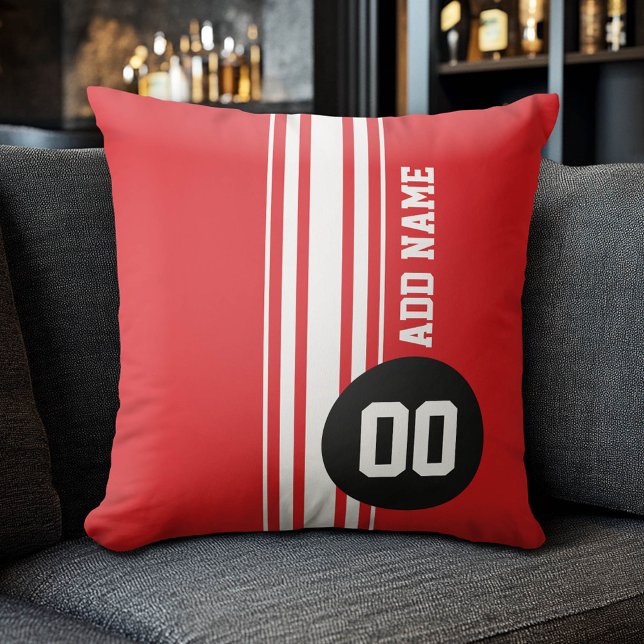 Coussin Stripes de course vintage - Rouge et Noir (Custom Sports Pillow for a Man Cave)