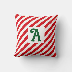 Coussin Stripes diagonales rouges et blanches de Noël