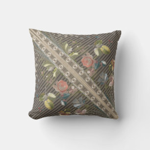 Coussin Stripes Floral Vintage Élégant Brocade Lace Cushio