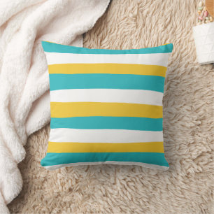 Coussin Stripes inégales - Turquoise et Jaune