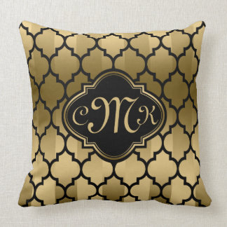 Coussin Stripes noir et or monogrammes et Quatrefoil