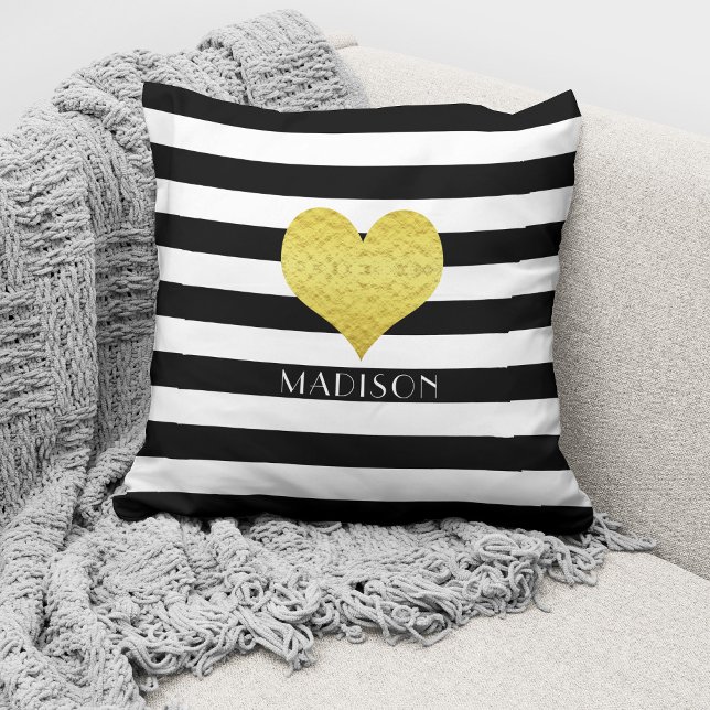 Coussin Stripes Noires Modernes Personnalisées (Créateur téléchargé)