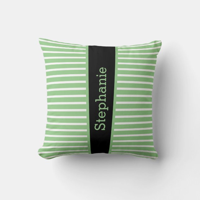 Coussin Stripes Sage Green Black White Personnalisé Nom mi (Recto)