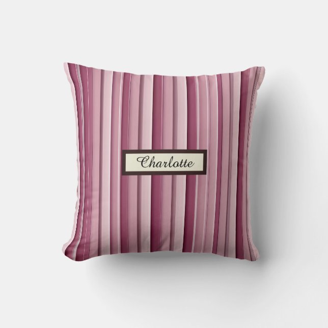 Coussin Stripes verticales contemporaines de couleur rose (Recto)