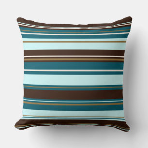 Coussin Stripey Design Teals Brown Cream & Gold