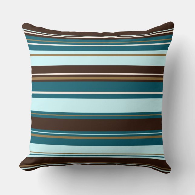 Coussin Stripey Design Teals Brown Cream & Gold (Recto)