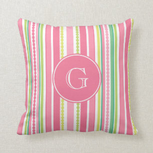 Coussin Stripey perle le carreau rose et vert de