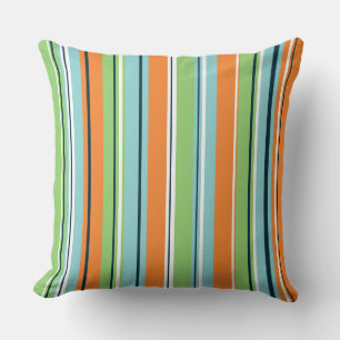 Coussin Stripey Vertical Design Vert Blues Orange & Blanc