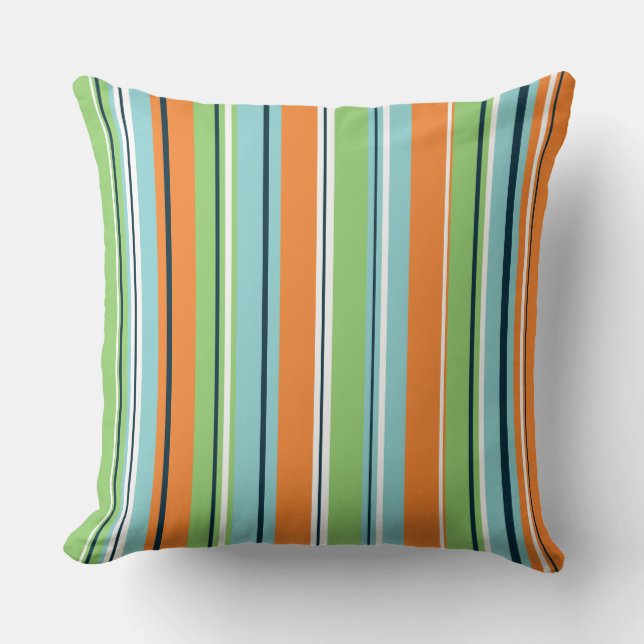 Coussin Stripey Vertical Design Vert Blues Orange & Blanc (Recto)