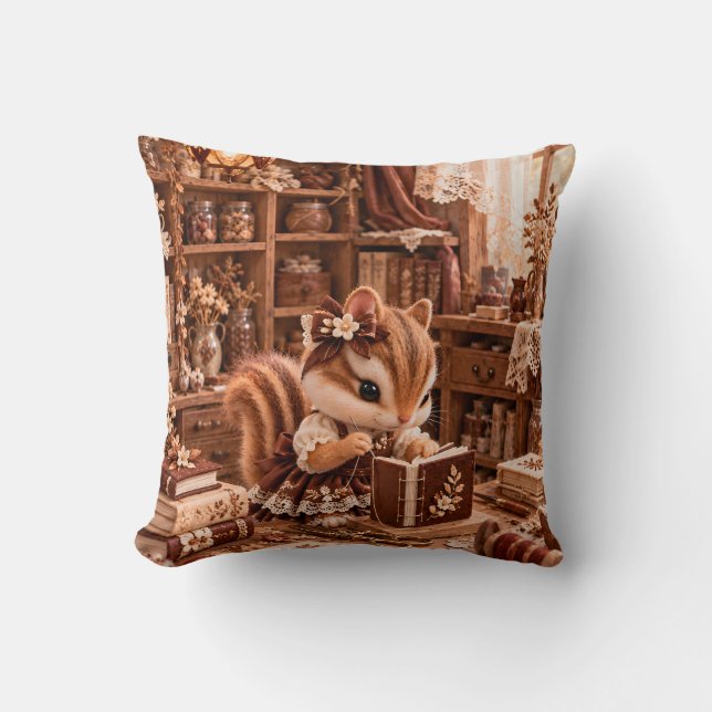 Coussin Studio de reliure vintage Cocoa Chipmunk (Recto)