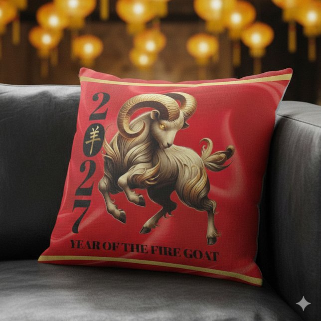 Coussin Stunning Red Gold Chinese Year of Fire Goat 2027 (Stunning Red & Gold Chinese Year of the Fire Goat 2027 Throw Pillow Cover Photo)