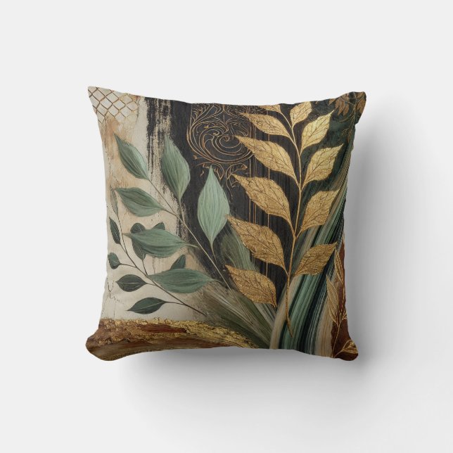 Coussin Style Abstrait d'artisanat en feuilles noires-doré (Recto)
