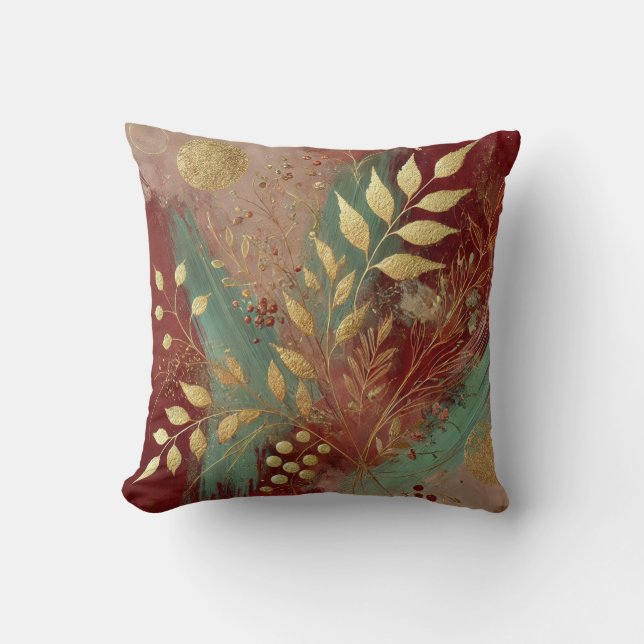 Coussin Style Abstrait floral et feuille d'or 32 (Recto)