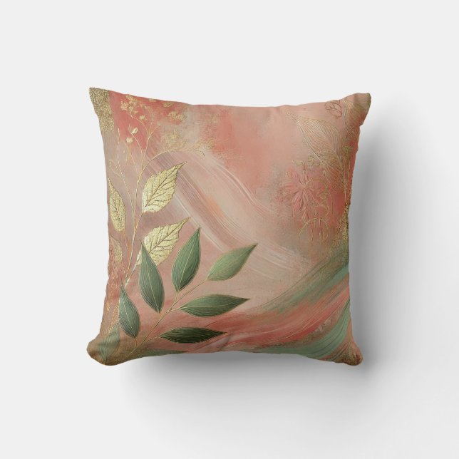 Coussin Style Abstrait Peach-Golden Leaf Artwork 23 (Recto)