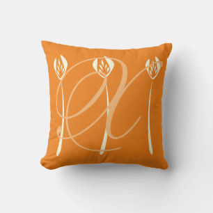 Coussin Style Art Déco Floral Automne Monogramme