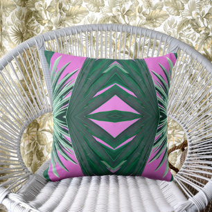 Coussin Style Art Déco Palm Vert Franges Rose