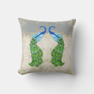 Coussin Style Art Déco Peacock Gris Vintage dentelle