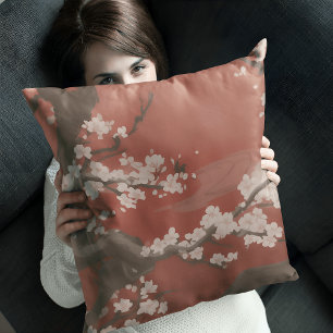 Coussin Style Art Japonais Fleur de Cerisier Blanc