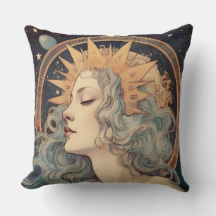 Coussin Style Art Nouveau Lune Stars Princess